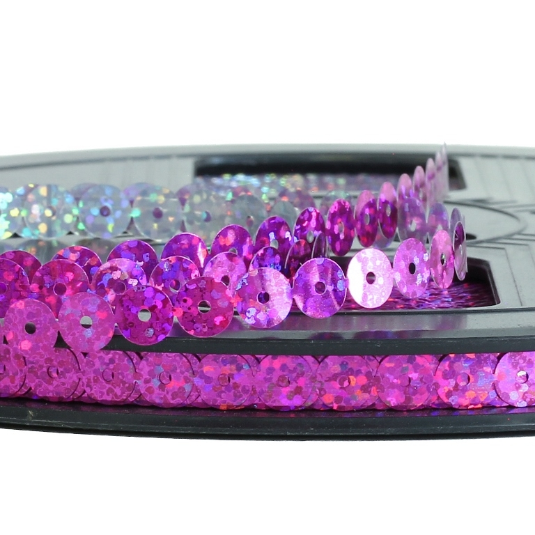 SEQUIN RIBBON - CIRCLE 01 FLAT - HOLOGRAPHIC - 7mm CYCLAMEN 083 - ROLL 70meters Hole-1.0mm