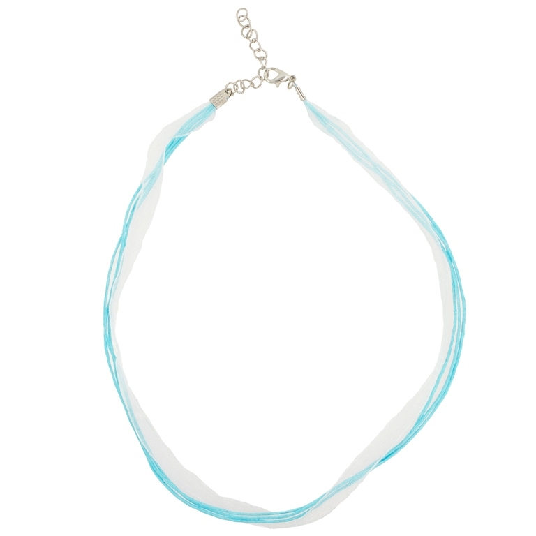 NECKLACE WITH CLASP - THREAD AND ORGANZA - NECKLACE - 43+4cm TURQUOISE BLUE (LIGHT) 198 - 1pc.