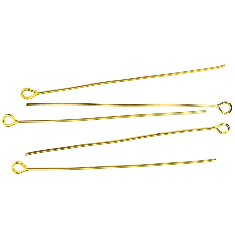 METAL ELEMENTS - EYE HEAD PINS - 50x0.7mm GOLD COLOR - NICKEL FREE - 50g (275pcs.) Hole-2.0mm