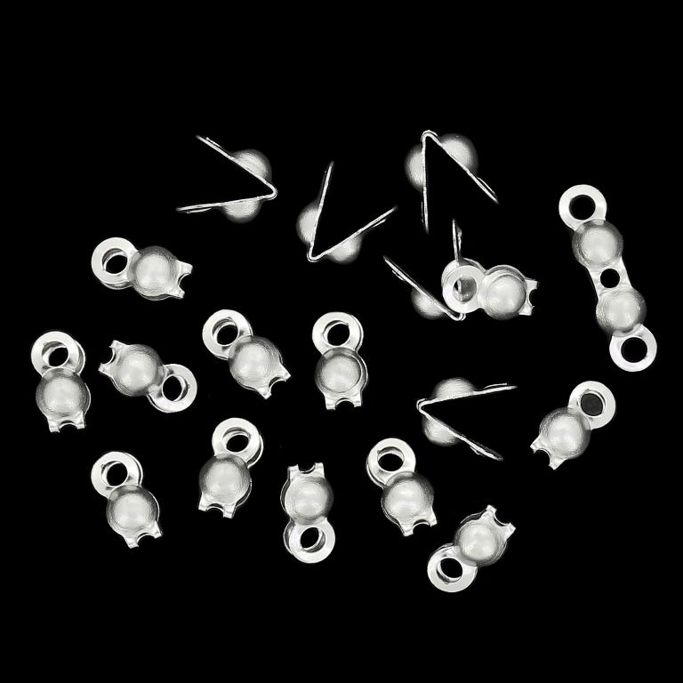 METAL ELEMENTS - CLAMSHELL BEAD TIP DOUBLE CLOSED LOOPS - STEEL 304 - 3x6mm NICKEL COLOR - 50pcs. Hole-1.5mm