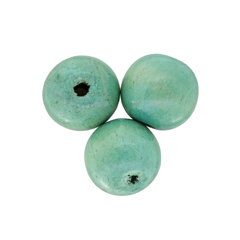 WOODEN BEADS - BALL SHAPED - 23x24mm TURQUOISE GREEN А56 - 10pcs. Hole-5.0mm