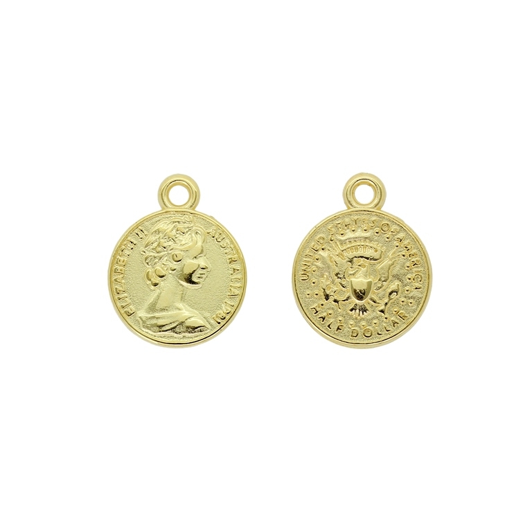 METAL PLATED PLASTIC / CCB BEADS - COIN WITH RING - MODEL 06 - 16mm - GOLD - 50g (97pcs.) Hole-2.0mm