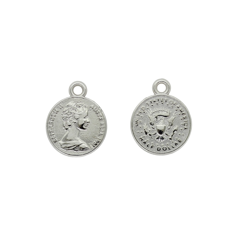 METAL PLATED PLASTIC / CCB BEADS - COIN WITH RING - MODEL 06 - 16mm - SILVER - PACKAGE 500g (980pcs.) Hole-2.0mm