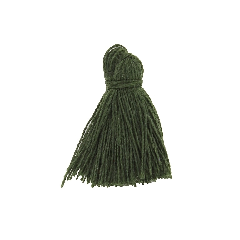 TEXTILE BEADS - TASSEL COTTON - 2.0cm GREEN MILITARY 224 - PACKAGE 100pcs.