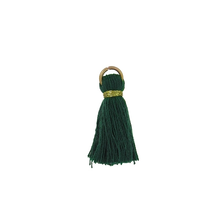 TEXTILE BEADS - TASSEL COTTON - 2.5cm GREEN (DARK) 241 - PACKAGE 100pcs.