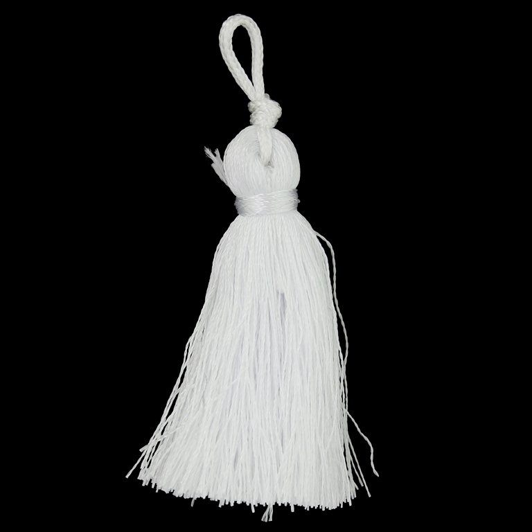 TEXTILE BEADS - TASSEL POLYESTER - 4.0cm WHITE 249 - PACKAGE 100pcs.