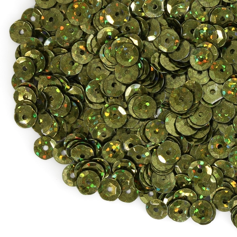 SEQUINS - CIRCLE 04 RELIEF - HOLOGRAPHIC - 7mm GREEN MILITARY 119 - 20g Hole-1.0mm