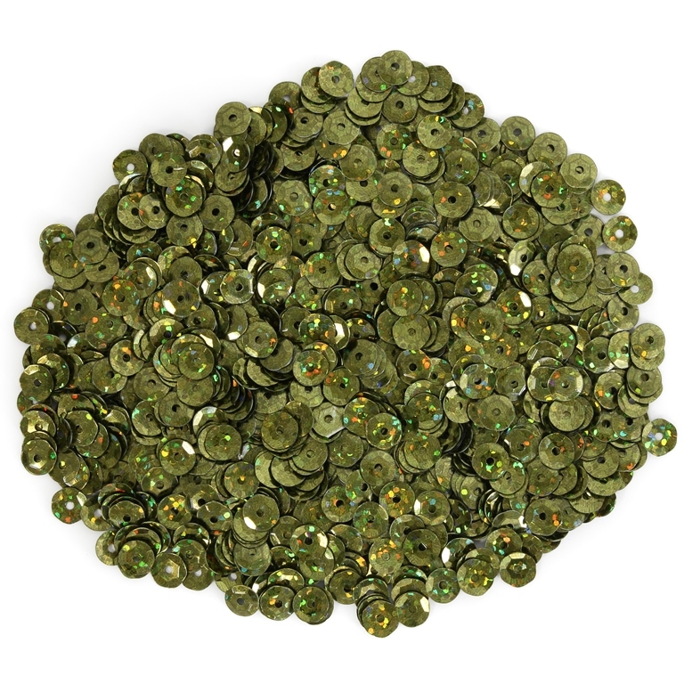 SEQUINS - CIRCLE 04 RELIEF - HOLOGRAPHIC - 7mm GREEN MILITARY 119 - PACKAGE 250g Hole-1.0mm