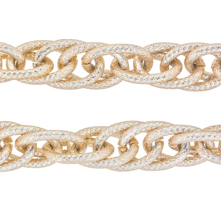 МЕТАЛЕН СИНДЖИР - АЛУМИНИЙ - BRAIDED ROPE TEXTURED DOUBLE LINK CABLE ПЛЕТКА - 4х19х28мм ЗЛАТИСТО СВ. - 1метър