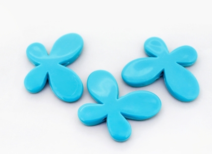 OPAQUE PLASTIC BEADS - BUTTERFLY 01 SMOOTH - 33x46x8mm TURQUOISE BLUE ВА13 - PACKAGE 500g Hole-3.5mm (69pcs.)