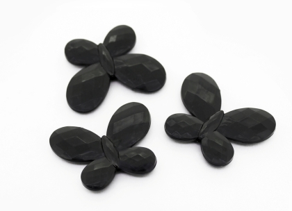 OPAQUE PLASTIC BEADS - BUTTERFLY 03 FACETED - 35x46x7mm BLACK С42 - PACKAGE 500g Hole-2.5mm (90pcs.)