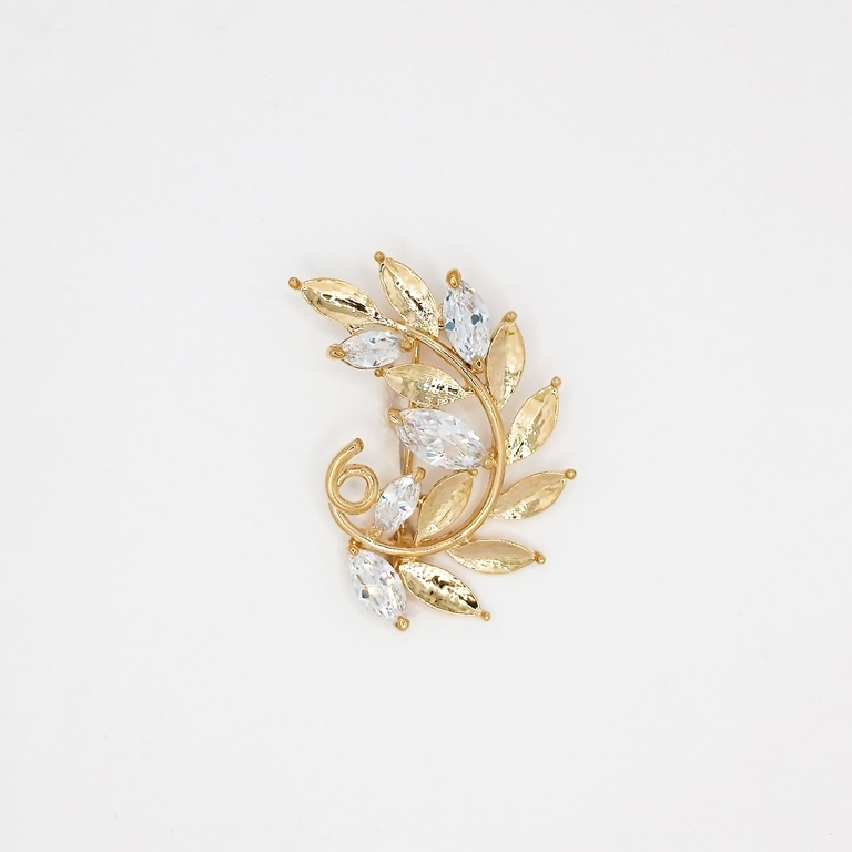 JEWELRY - BROOCH - ZIRCON - SPRIG В104 - 4.2x2.7cm GOLD AND WHITE - 1pc.