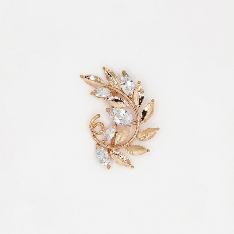 JEWELRY - BROOCH - ZIRCON - SPRIG В104 - 4.2x2.7cm GOLD PINK AND WHITE - 1pc.