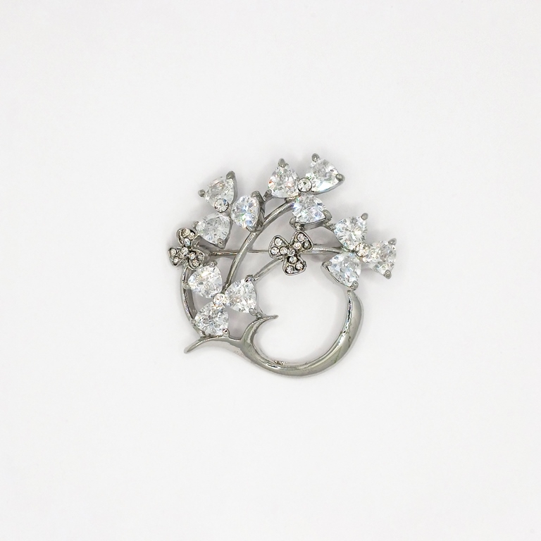 JEWELRY - BROOCH - ZIRCON - SPRIG В111 - 4.1x3.9cm NICKEL AND WHITE - 1pc.