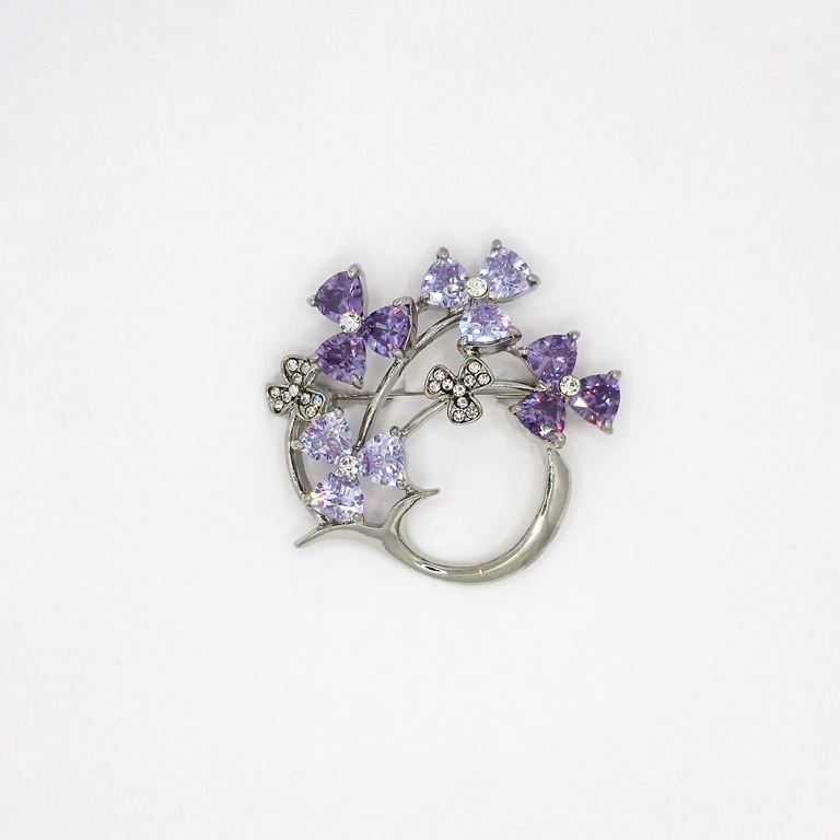 JEWELRY - BROOCH - ZIRCON - SPRIG В111 - 4.1x3.9cm NICKEL AND PURPLE - 1pc.