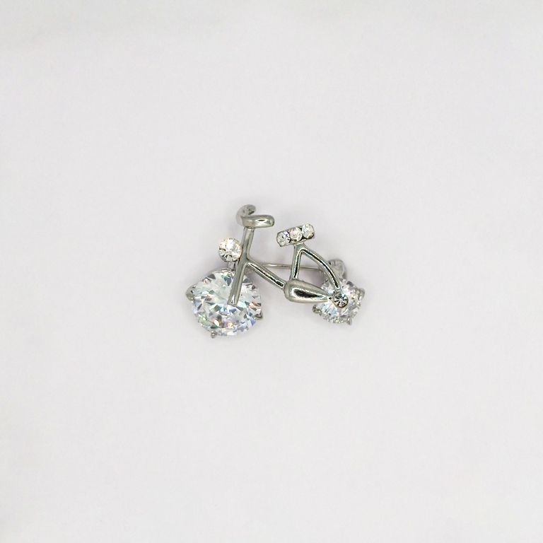 JEWELRY - BROOCH - ZIRCON - BICYCLE В119 - 3.0x2.1cm NICKEL AND WHITE - 1pc.