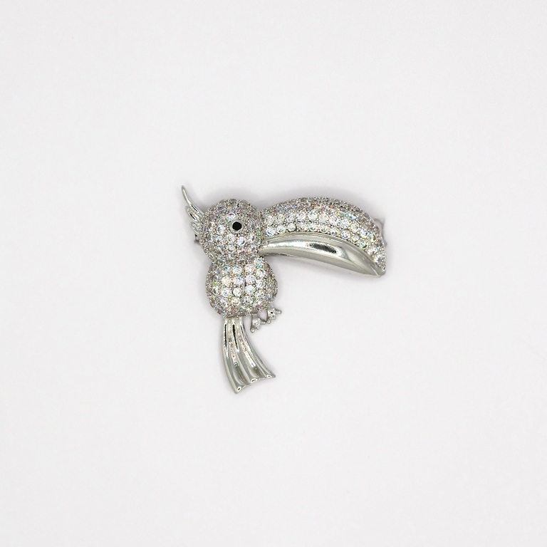 JEWELRY - BROOCH - ZIRCON - BIRD В115 - 3.2x3.7cm NICKEL AND WHITE - 1pc.