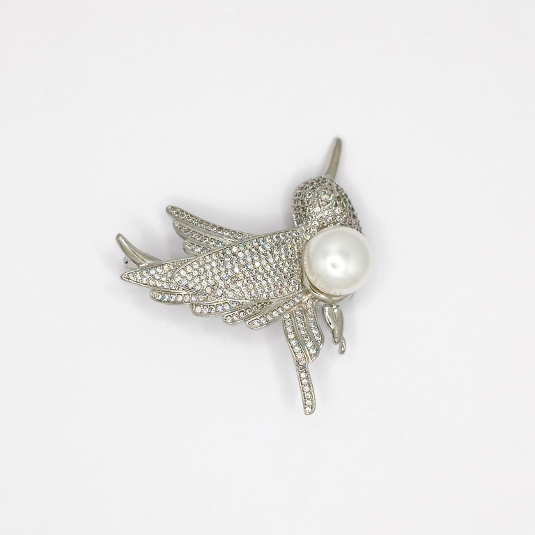 JEWELRY - BROOCH - ZIRCON - BIRD В118 - 4.3x4.3cm NICKEL AND WHITE - 1pc.