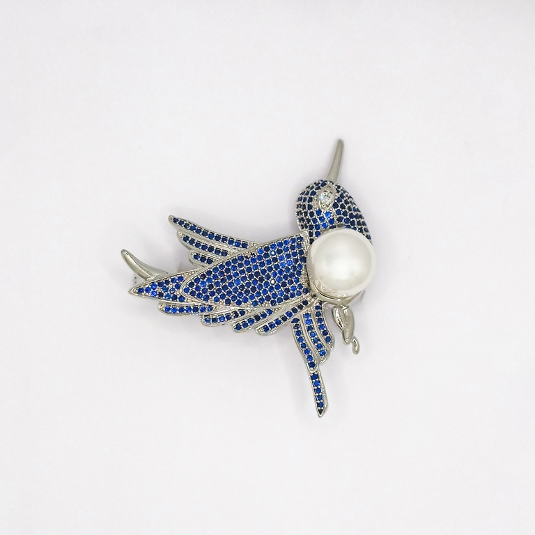 JEWELRY - BROOCH - ZIRCON - BIRD В118 - 4.3x4.3cm NICKEL AND BLUE - 1pc.