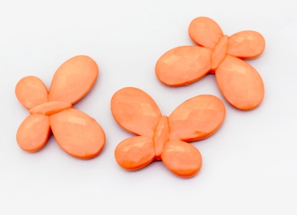 OPAQUE PLASTIC BEADS - BUTTERFLY 03 FACETED - 35x46x7mm CORAL ORANGE С09 - PACKAGE 500g Hole-2.5mm (90pcs.)