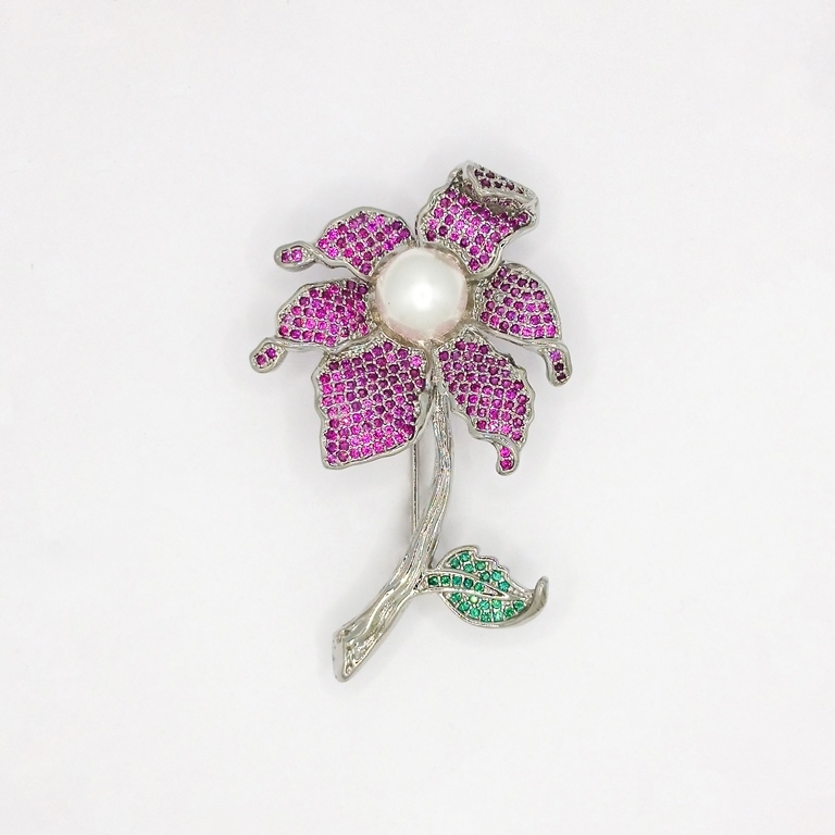 JEWELRY - BROOCH - ZIRCON - FLOWER В105 - 3.5x5.7cm NICKEL AND CYCLAMEN - PACKAGE 2pcs.