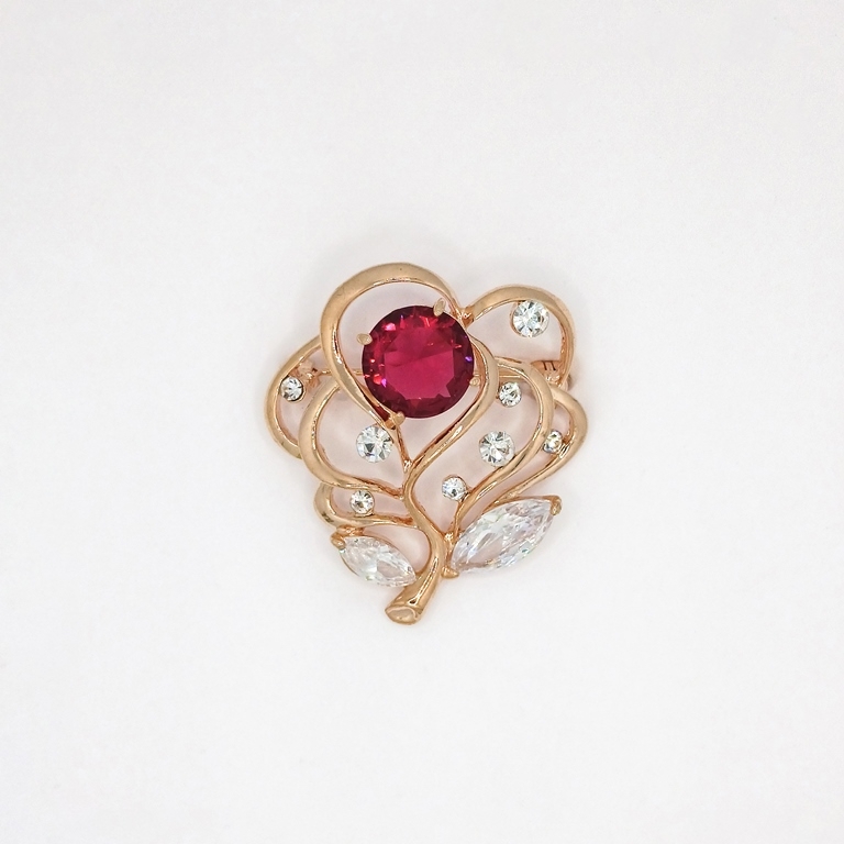 JEWELRY - BROOCH - ZIRCON - FLOWER В109 - 3.6x4.0cm GOLD PINK AND CYCLAMEN - PACKAGE 2pcs.