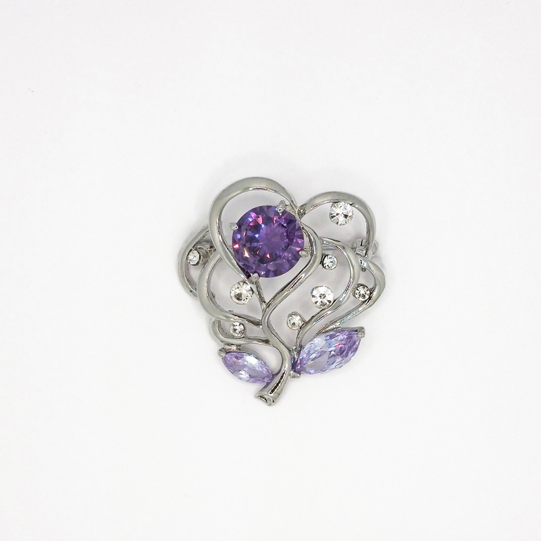 JEWELRY - BROOCH - ZIRCON - FLOWER В109 - 3.6x4.0cm NICKEL AND PURPLE - PACKAGE 2pcs.