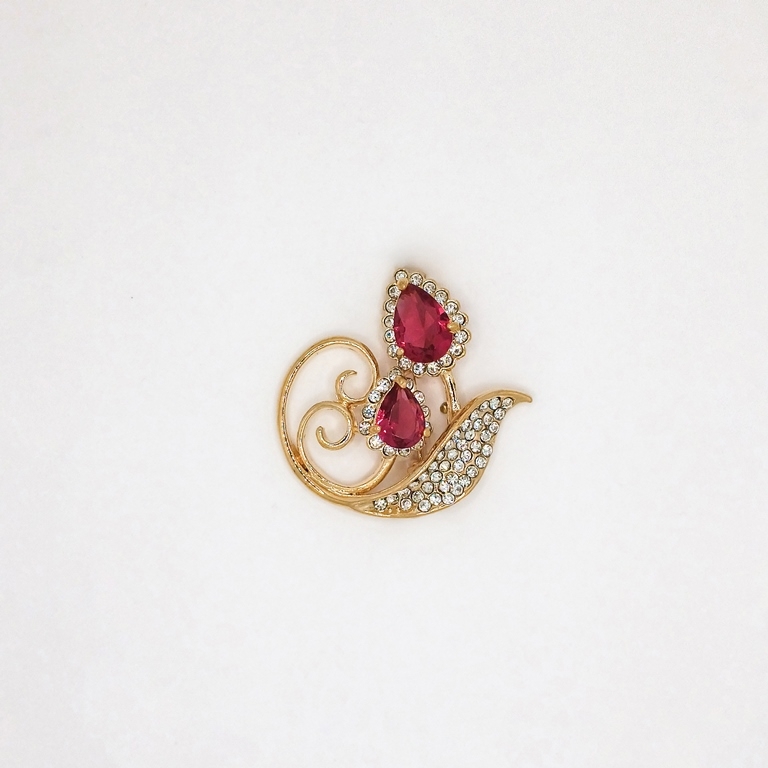 JEWELRY - BROOCH - ZIRCON - FLOWER В112 - 3.0x3.0cm GOLD AND CYCLAMEN - PACKAGE 2pcs.