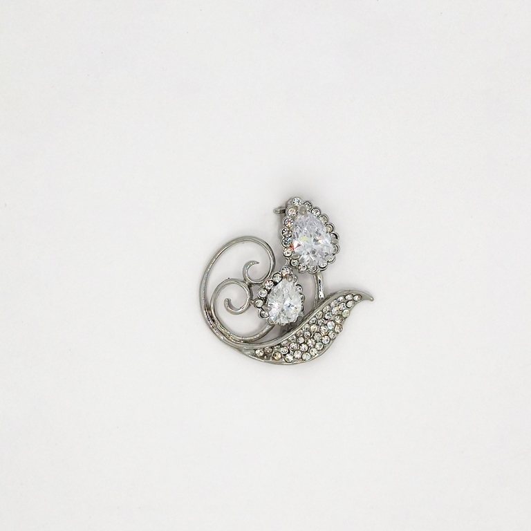 JEWELRY - BROOCH - ZIRCON - FLOWER В112 - 3.0x3.0cm NICKEL AND GREEN - 1pc.