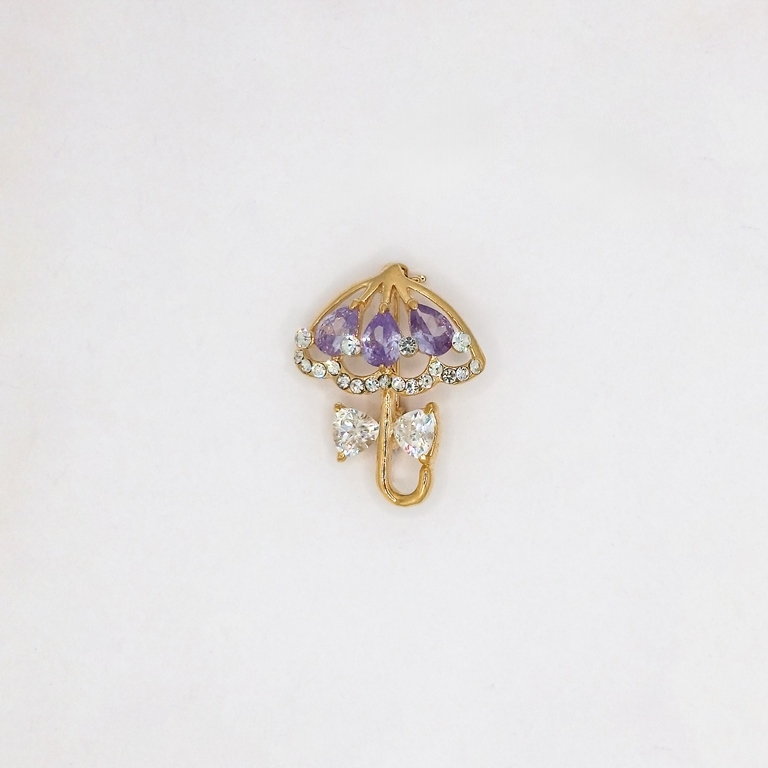 JEWELRY - BROOCH - ZIRCON - UMBRELLA В120 - 2.4x2.9cm GOLD AND PURPLE (LIGHT) - 1pc.