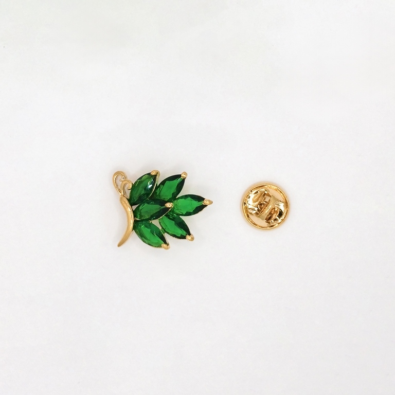 JEWELRY - BROOCH PIN - ZIRCON - BUTTERFLY В122 - 2.3x2.0cm GOLD AND GREEN - PACKAGE 2pcs.