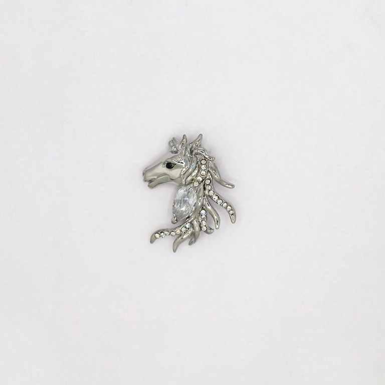 JEWELRY - BROOCH - ZIRCON - HORSE В131 - 2.2x2.5cm NICKEL AND WHITE - 1pc.