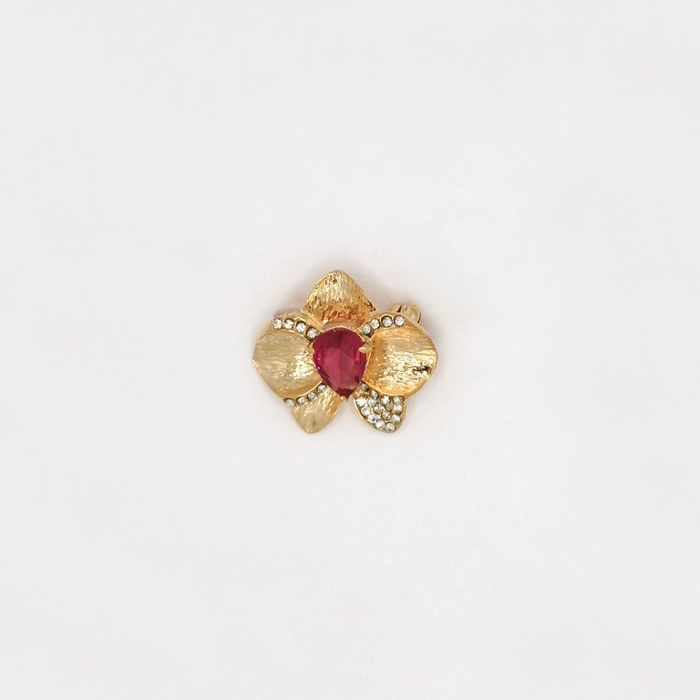 JEWELRY - BROOCH - ZIRCON - FLOWER В140 - 2.5x2.2cm GOLD AND CYCLAMEN - 1pc.