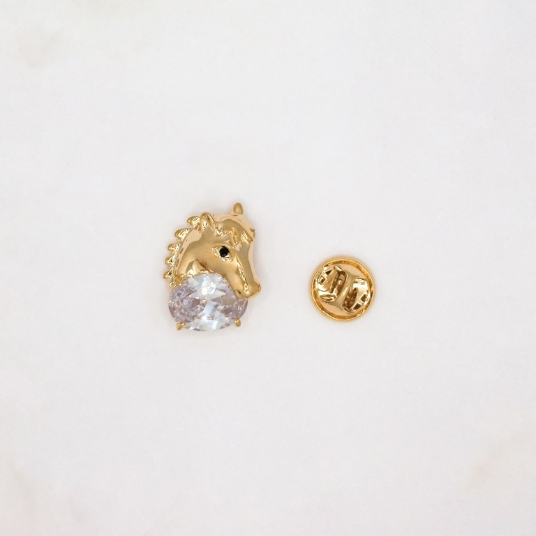 JEWELRY - BROOCH PIN - ZIRCON - HORSE В133 - 1.8x2.4cm GOLD AND WHITE - PACKAGE 3pcs.