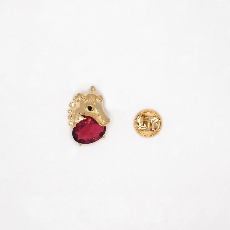 JEWELRY - BROOCH PIN - ZIRCON - HORSE В133 - 1.8x2.4cm ROSE GOLD AND CYCLAMEN - 1pc.