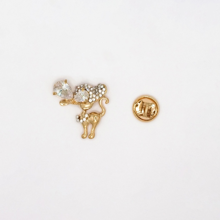 JEWELRY - BROOCH PIN - ZIRCON - CAT В138 - 2.3x2.6cm GOLD AND WHITE - PACKAGE 3pcs.