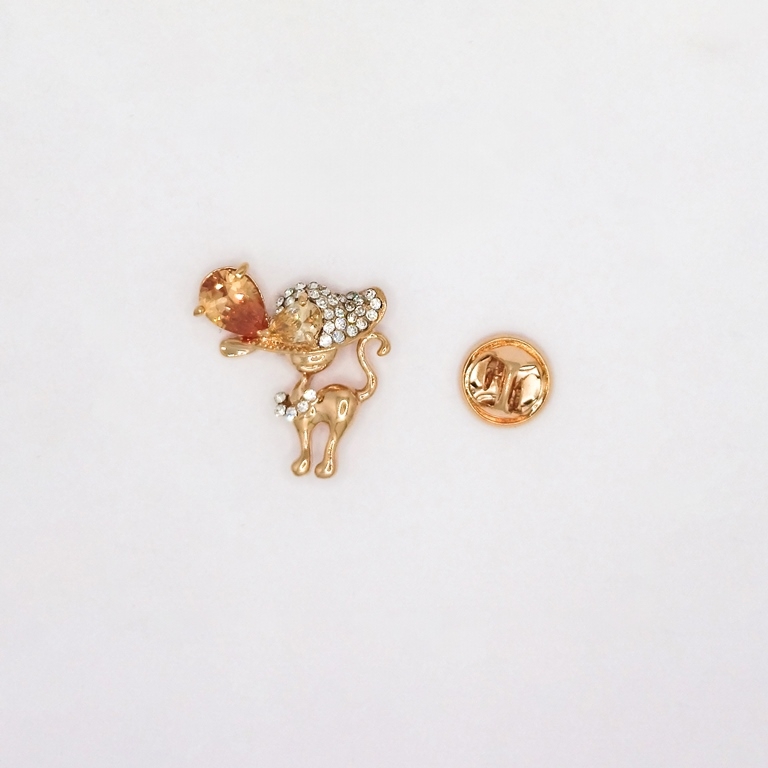 JEWELRY - BROOCH PIN - ZIRCON - CAT В138 - 2.3x2.6cm ROSE GOLD AND BROWN (LIGHT) - 1pc.