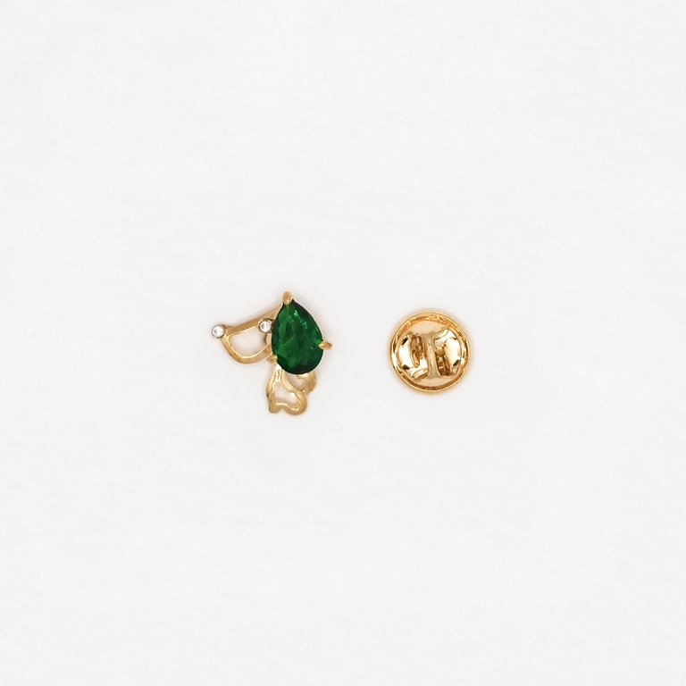 JEWELRY - BROOCH PIN - ZIRCON - DOG В128 - 1.7x1.7cm GOLD AND GREEN - PACKAGE 3pcs.