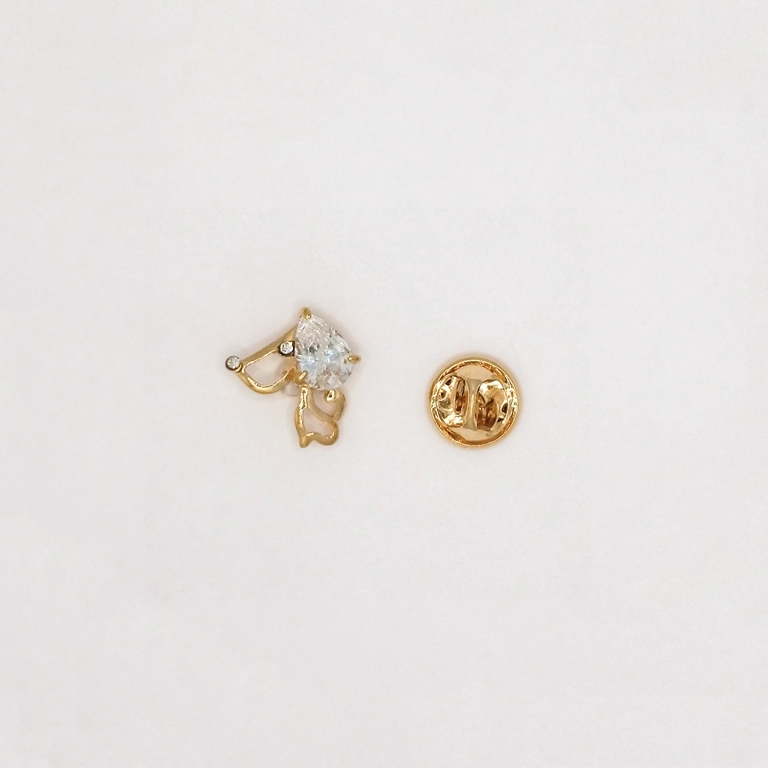 JEWELRY - BROOCH PIN - ZIRCON - DOG В128 - 1.7x1.7cm GOLD AND WHITE - PACKAGE 3pcs.