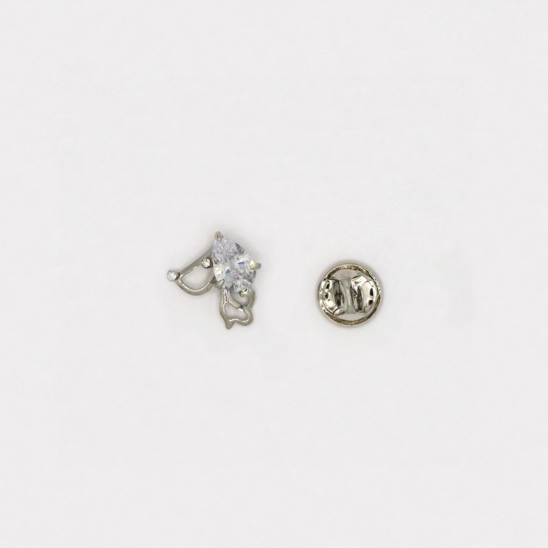 JEWELRY - BROOCH PIN - ZIRCON - DOG В128 - 1.7x1.7cm NICKEL AND WHITE - 1pc.