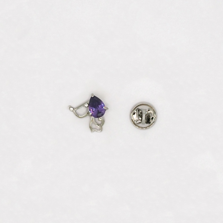 JEWELRY - BROOCH PIN - ZIRCON - DOG В128 - 1.7x1.7cm NICKEL AND PURPLE - PACKAGE 3pcs.