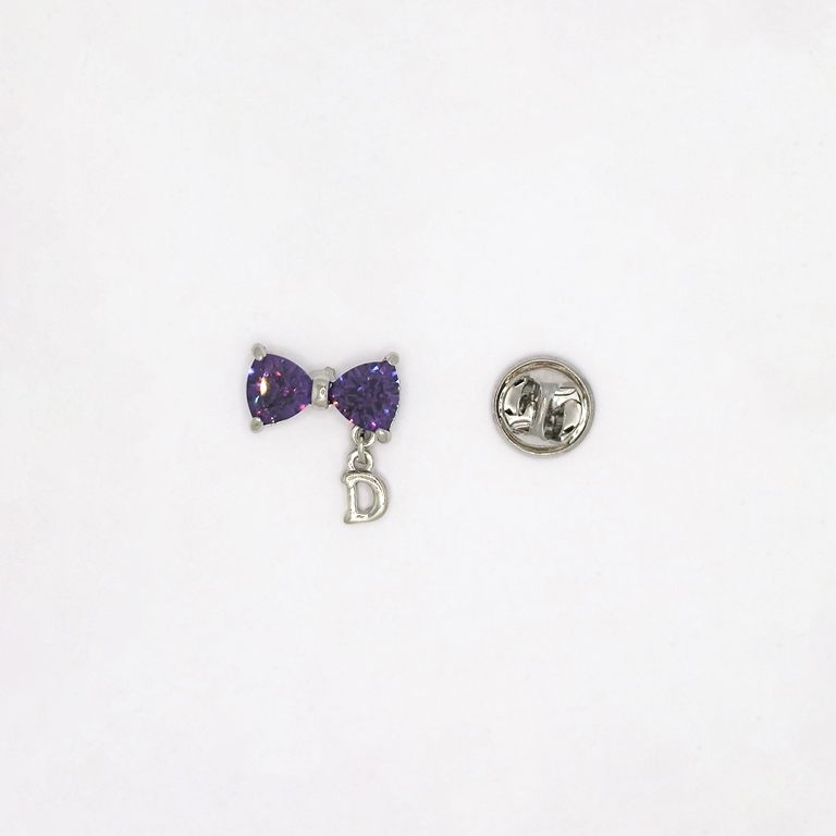 JEWELRY - BROOCH PIN - ZIRCON - RIBBON В139 - 1.7x1.8cm NICKEL AND PURPLE - 1pc.