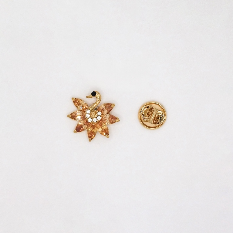 JEWELRY - BROOCH PIN - ZIRCON - PEACOCK В135 - 2.1x2.0cm GOLD AND BROWN (LIGHT) - PACKAGE 3pcs.