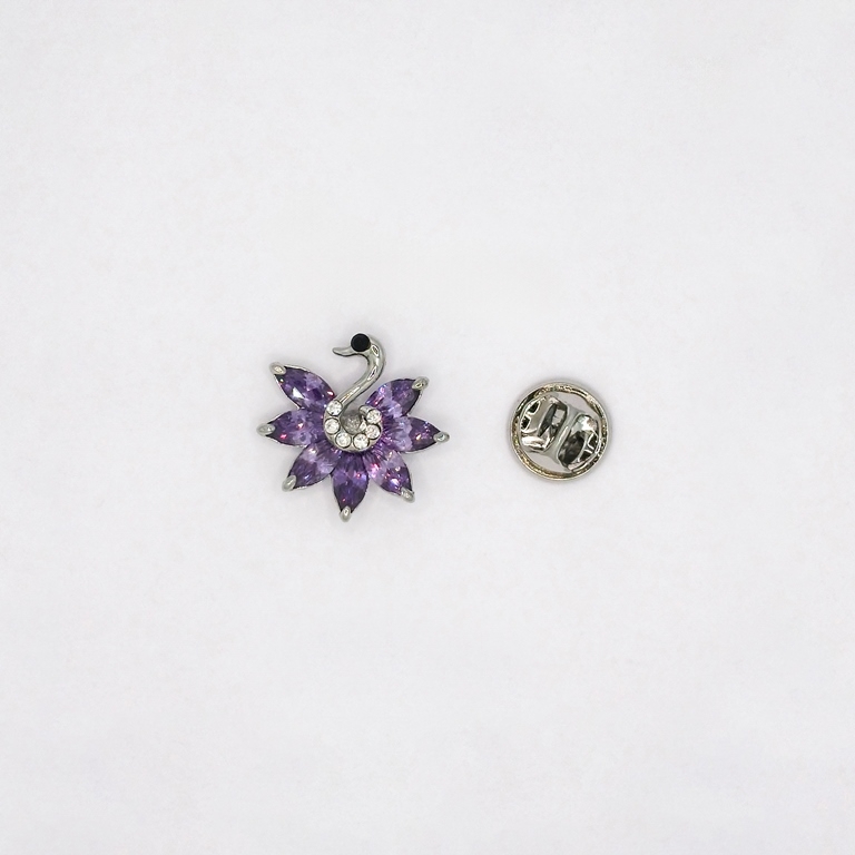 JEWELRY - BROOCH PIN - ZIRCON - PEACOCK В135 - 2.1x2.0cm NICKEL AND PURPLE - 1pc.