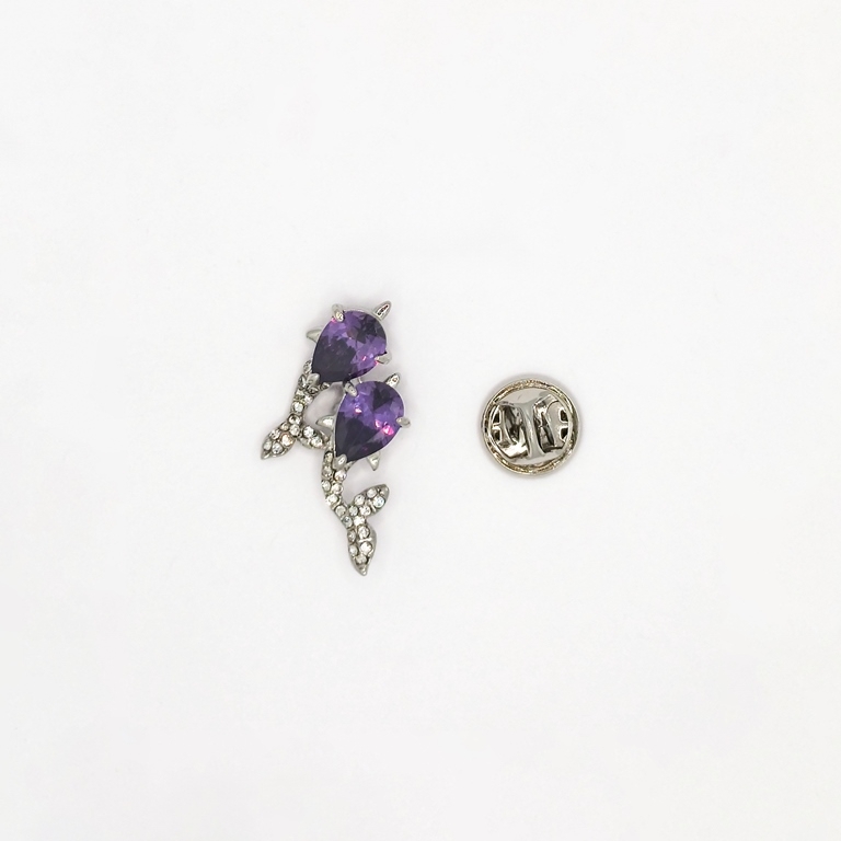 JEWELRY - BROOCH PIN - ZIRCON - FISH В130 - 1.7x3.0cm NICKEL AND PURPLE - PACKAGE 3pcs.