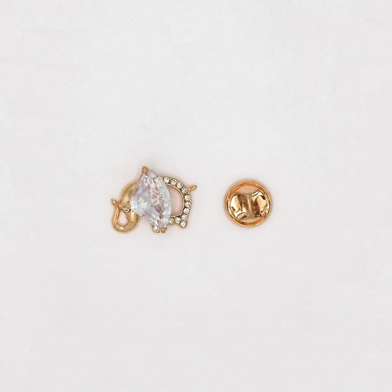 JEWELRY - BROOCH PIN - ZIRCON - ELEPHANT В124 - 2.3x1.7cm ROSE GOLD AND WHITE - PACKAGE 3pcs.