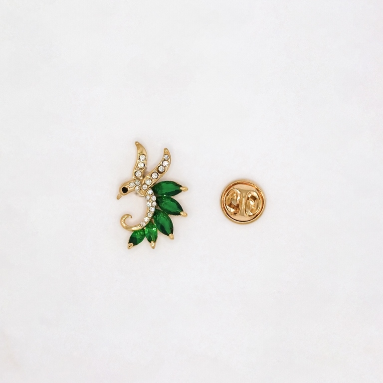 JEWELRY - BROOCH PIN - ZIRCON - PHOENIX В136 - 1.7x2.6cm GOLD AND GREEN - 1pc.