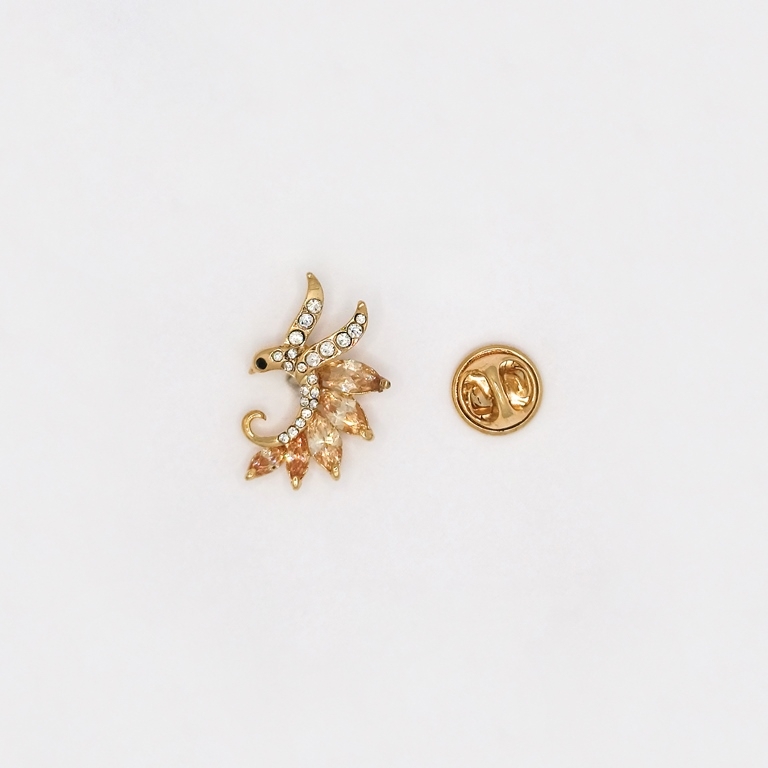 JEWELRY - BROOCH PIN - ZIRCON - PHOENIX В136 - 1.7x2.6cm GOLD AND BROWN (LIGHT) - 1pc.