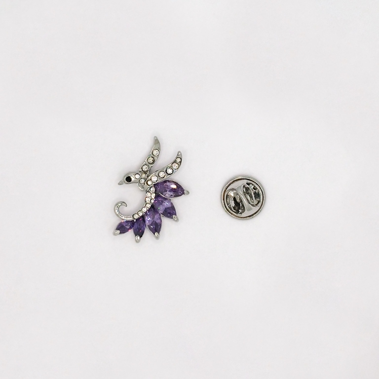 JEWELRY - BROOCH PIN - ZIRCON - PHOENIX В136 - 1.7x2.6cm NICKEL AND PURPLE - PACKAGE 3pcs.