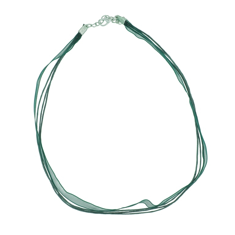 NECKLACE WITH CLASP - THREAD AND ORGANZA - NECKLACE - 43+4cm TURQUOISE GREEN 271А - 1pc.